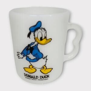 Vintage Disney Donald Duck Milk Glass Mug Collectible Cup White Disneyana